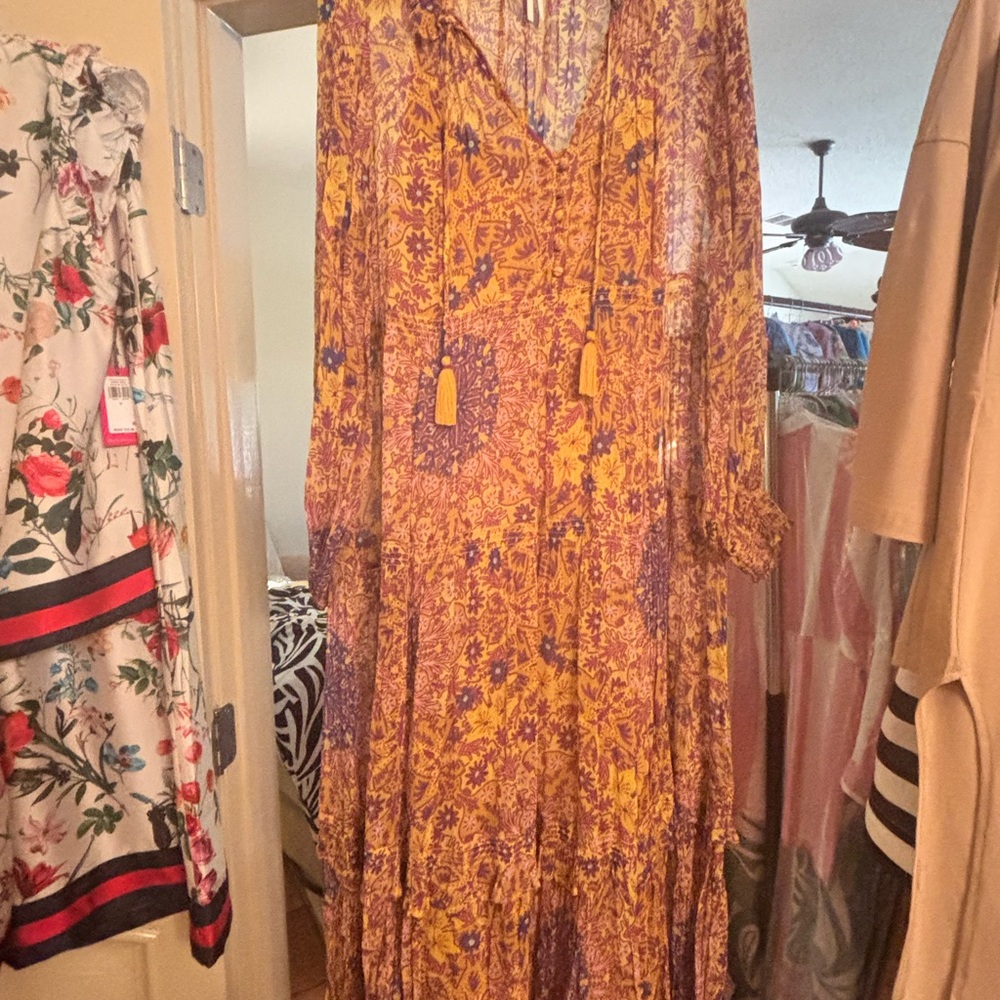 Boho Floral Maxi Dress in Mustard and Purple